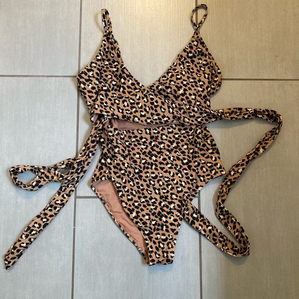 Aerie Cheetah Print Wrap One-Piece Swimsuit